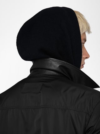 Mate Leather Jacket - Reversible zip-up jacket in leather and nylon, long sleeves, rubber "studio homme" badge on the back.