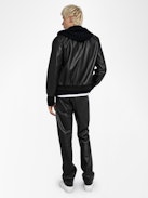 Mate Leather Jacket - Black leather and nylon reversible jacket with pockets and badge on the back.