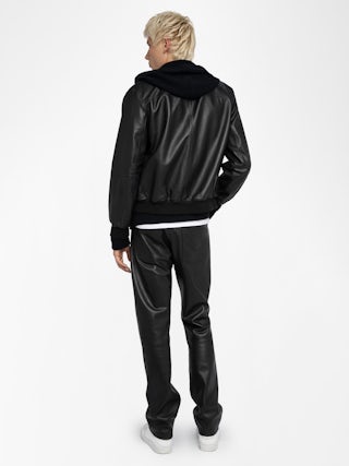 Mate Leather Jacket - Reversible zip-up jacket in leather and nylon, long sleeves, rubber "studio homme" badge on the back.