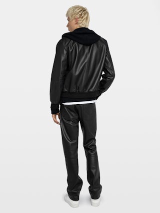 Mate Leather Jacket - Reversible zip-up jacket in leather and nylon, long sleeves, rubber "studio homme" badge on the back.