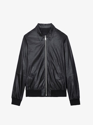 Mate Leather Jacket - Reversible zip-up jacket in leather and nylon, long sleeves, rubber "studio homme" badge on the back.