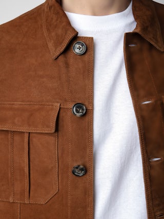 Kuba Suede Jacket - Cognac suede jacket with button closure and pockets.