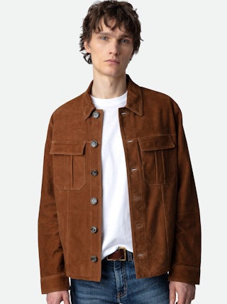 Kuba Suede Jacket - Cognac suede jacket with button closure and pockets.