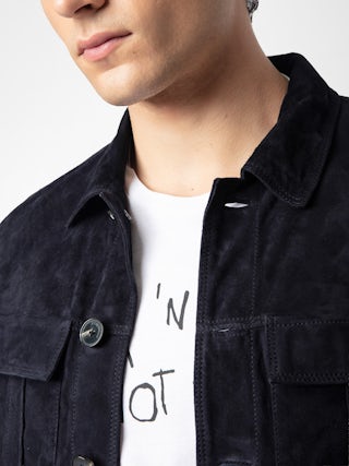 Giacca in Pelle Suede Kuba - Giacca in pelle scamosciata con maniche lunghe e chiusura con bottoni.