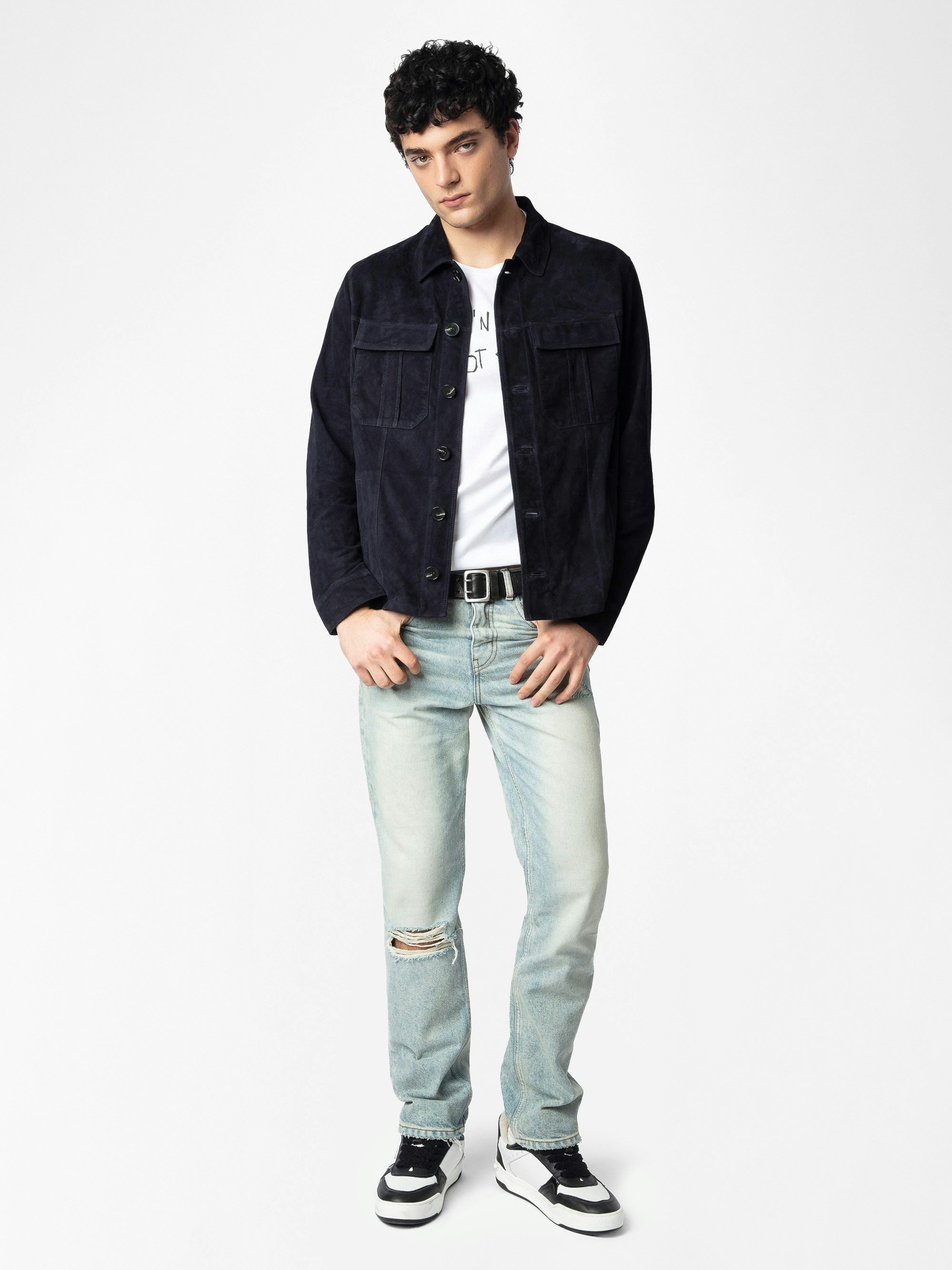 Kuba Suede Leather Jacket - Suede jacket with long sleeves and button fastening.