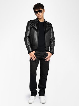 Locky Leather Jacket - Smooth leather jacket with suede star patch, long sleeves and zip fastening.