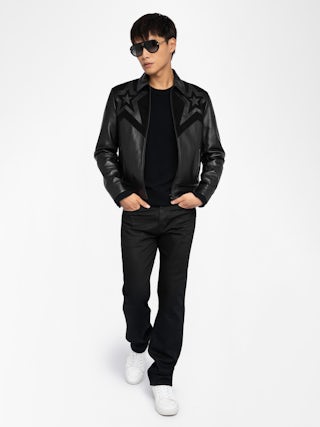 Locky Leather Jacket - Smooth leather jacket with suede star patch, long sleeves and zip fastening.