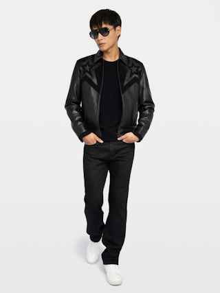 Locky Leather Jacket - Smooth leather jacket with suede star patch, long sleeves and zip fastening.
