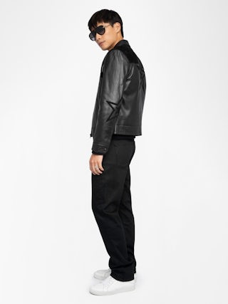 Locky Leather Jacket - Smooth leather jacket with suede star patch, long sleeves and zip fastening.