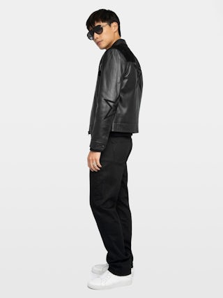 Locky Leather Jacket - Smooth leather jacket with suede star patch, long sleeves and zip fastening.