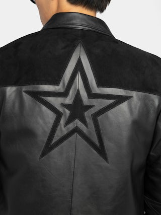 Locky Leather Jacket - Smooth leather jacket with suede star patch, long sleeves and zip fastening.