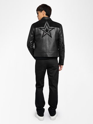 Locky Leather Jacket - Smooth leather jacket with suede star patch, long sleeves and zip fastening.