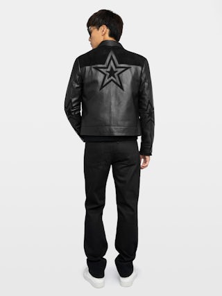Locky Leather Jacket - Smooth leather jacket with suede star patch, long sleeves and zip fastening.
