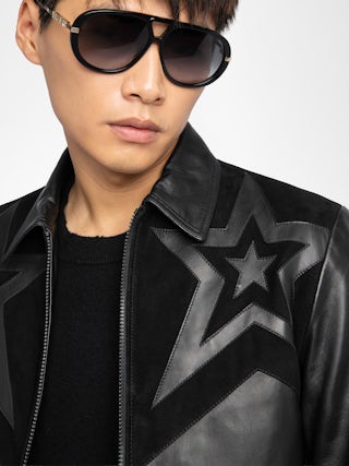 Locky Leather Jacket - Smooth leather jacket with suede star patch, long sleeves and zip fastening.