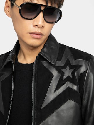 Locky Leather Jacket - Smooth leather jacket with suede star patch, long sleeves and zip fastening.