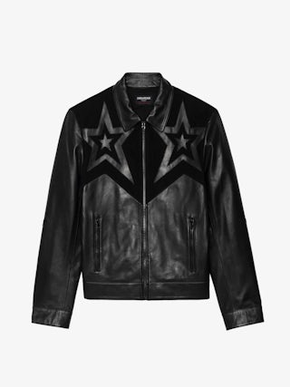 Locky Leather Jacket - Smooth leather jacket with suede star patch, long sleeves and zip fastening.