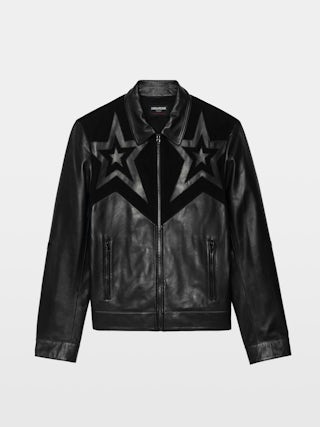 Locky Leather Jacket - Smooth leather jacket with suede star patch, long sleeves and zip fastening.