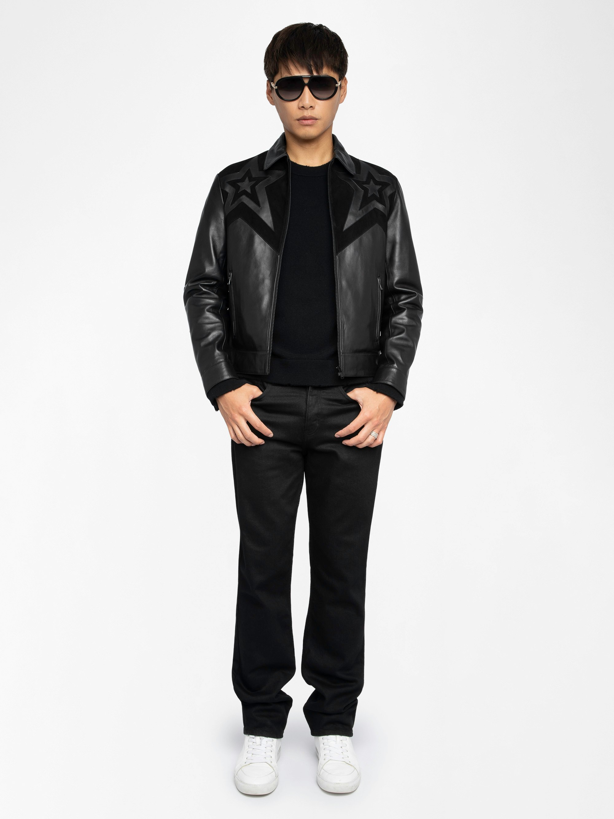 Locky Leather Jacket - Smooth leather jacket with suede star patch, long sleeves and zip fastening.