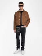 Bases Leder-Suede Jacke - Wildlederjacke mit geprägten Flügeln auf der Rückseite, langen Ärmeln und Knopfverschluss.