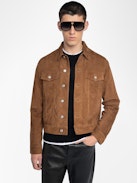 Bases Leder-Suede Jacke - Wildlederjacke mit geprägten Flügeln auf der Rückseite, langen Ärmeln und Knopfverschluss.