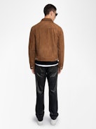 Bases Leder-Suede Jacke - Wildlederjacke mit geprägten Flügeln auf der Rückseite, langen Ärmeln und Knopfverschluss.