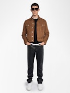 Bases Leder-Suede Jacke - Wildlederjacke mit geprägten Flügeln auf der Rückseite, langen Ärmeln und Knopfverschluss.