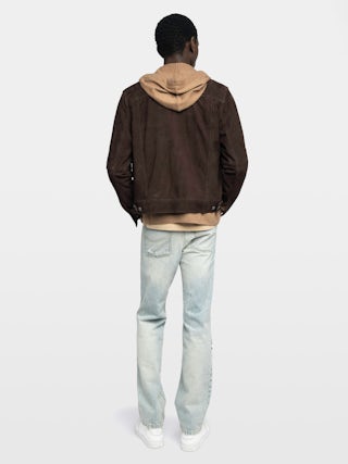 Bases Suede Leather Jacket - Suede jacket with embossed wings at the back, long sleeves and button fastening.