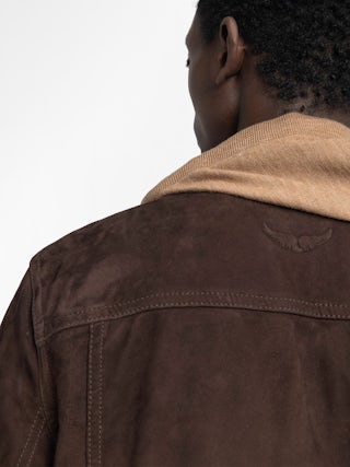 Bases Suede Leather Jacket - Suede jacket with embossed wings at the back, long sleeves and button fastening.