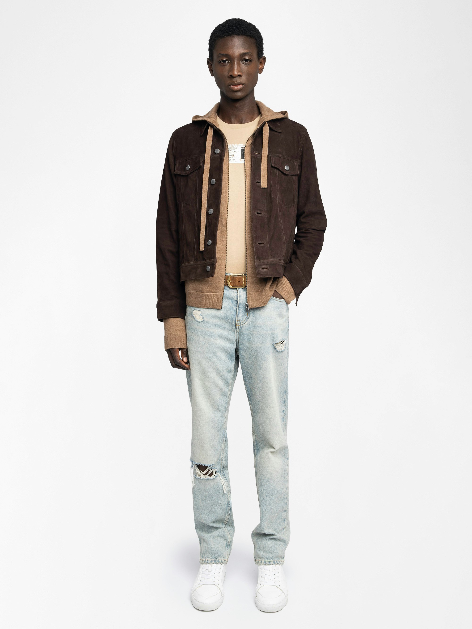Chaqueta Bases Suede - Chaqueta de ante con alas grabadas en la espalda, mangas largas y cierre abotonado.