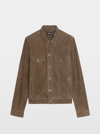 Veste Bases Cuir Suede - Veste en suède avec ailes embossées à l'arrière, manches longues et fermeture boutonnée.