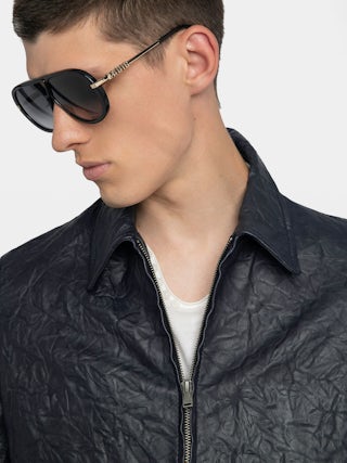 Loumy Leather Jacket - Clean crinkled leather jacket with zip closure, piped pockets and embossed wings signature on back.