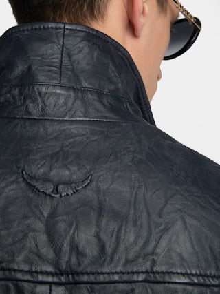 Loumy Leather Jacket - Clean crinkled leather jacket with zip closure, piped pockets and embossed wings signature on back.