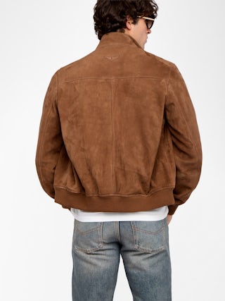 Lonni Suede Leather Jacket - Suede leather jacket with stand-up collar, button fastening and long sleeves.