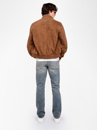 Blouson Lonni Cuir Suede - Blouson en cuir suède à col montant, fermeture boutonnée et manches longues.