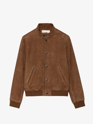 Lonni Suede Leather Jacket - Suede leather jacket with stand-up collar, button fastening and long sleeves.