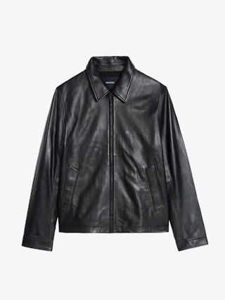 Loumy Leather Jacket - Sleek zip-up jacket in smooth leather with piped pockets and embossed wings signature on the back.