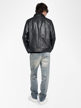 Loumy Leather Jacket - Sleek zip-up jacket in smooth leather with piped pockets and embossed wings signature on the back.