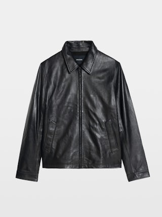 Blouson Loumy Cuir - Blouson zippé épuré en cuir lisse avec poches passepoilées et signature ailes embossées au dos.