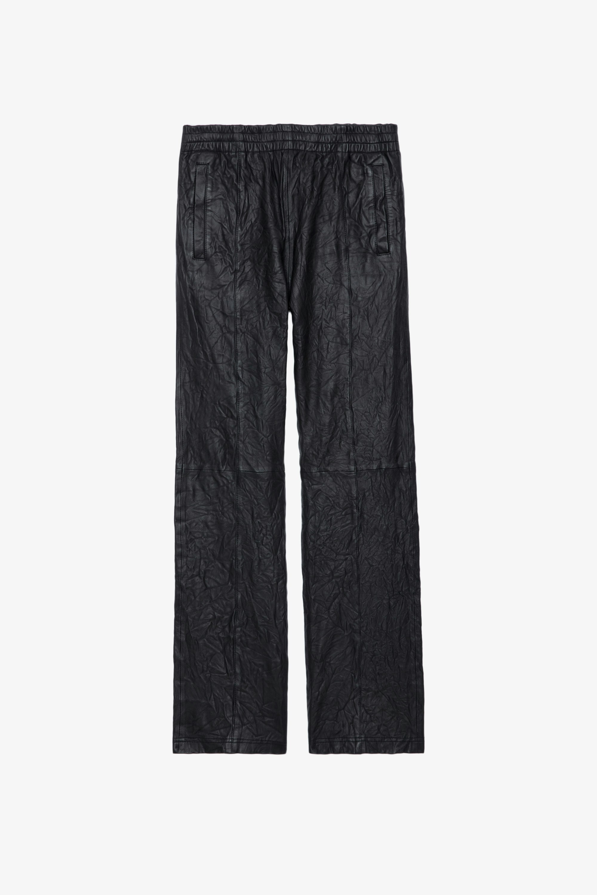 Pacha Crinkled Leather Pants - Black crinkled leather trousers with elasticated waistband.