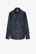 Taskah Crinkled Leather Shirt - Men's lambskin leather shirt.