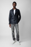 Taskah Crinkled Leather Shirt - Men's lambskin leather shirt.