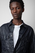 Taskah Crinkled Leather Shirt - Men's lambskin leather shirt.