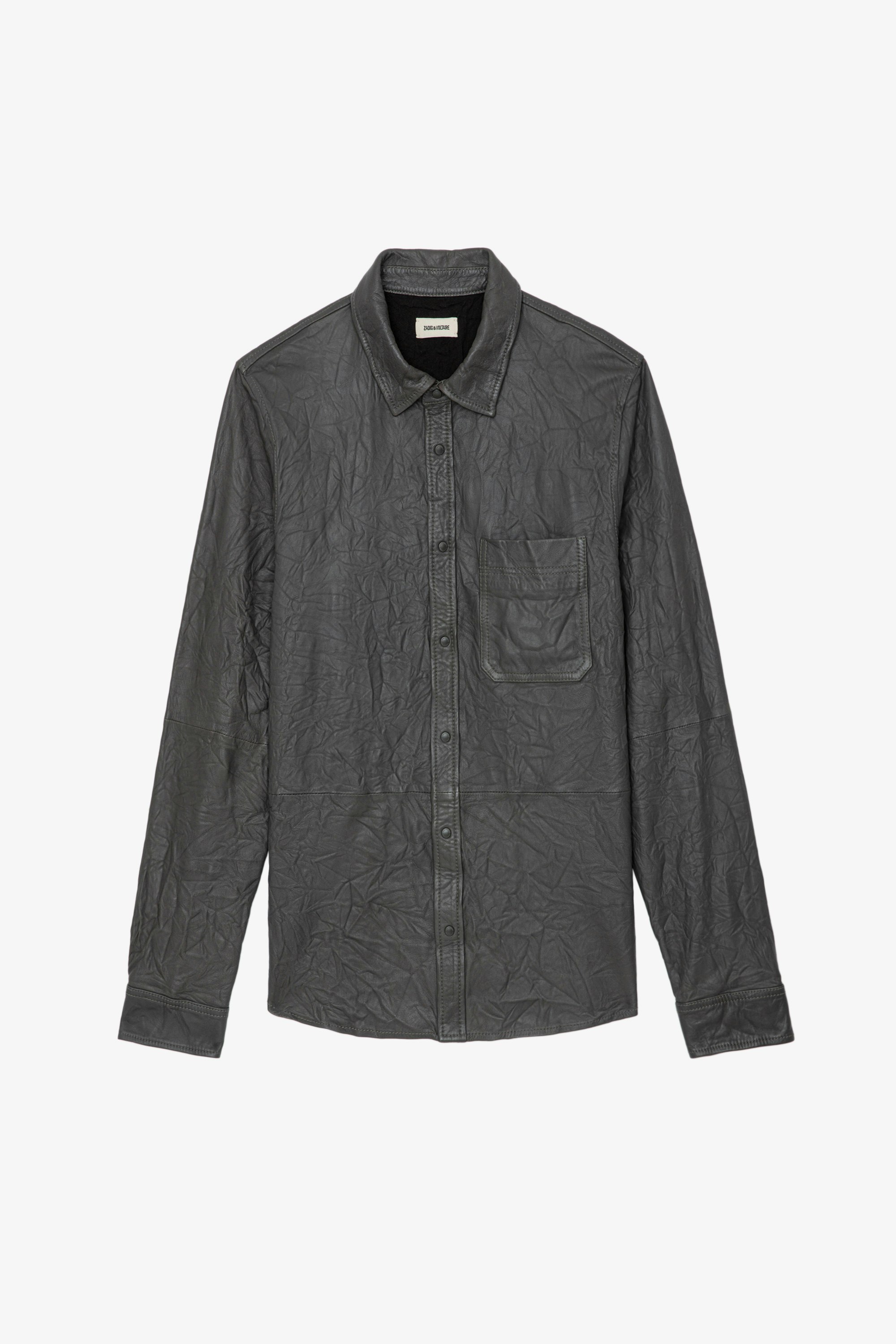 Serge Crinkled Leather Shirt - Men's crinkled leather shirt.