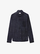 Serge Suede Shirt - Navy blue crinkled suede long-sleeved shirt with button closure.