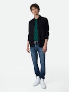 Serge Suede Shirt - Navy blue crinkled suede long-sleeved shirt with button closure.