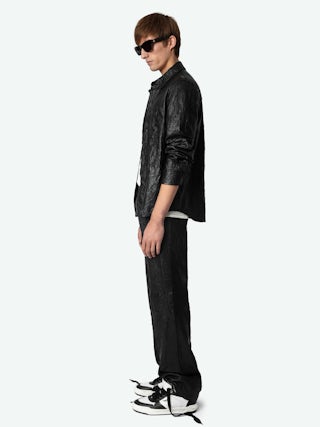 Serge Leather Shirt - Black crinkled leather shirt with button fastening and pocket.