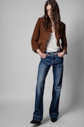 Verys Creased Suede Jacket - Women’s crumpled leather blazer in cognac colour