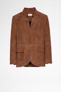 Verys Creased Suede Jacket - Women’s crumpled leather blazer in cognac colour