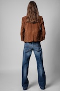 Verys Creased Suede Jacket - Women’s crumpled leather blazer in cognac colour