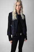 Verys Creased Suede Jacket - Women’s navy blue creased suede jacket